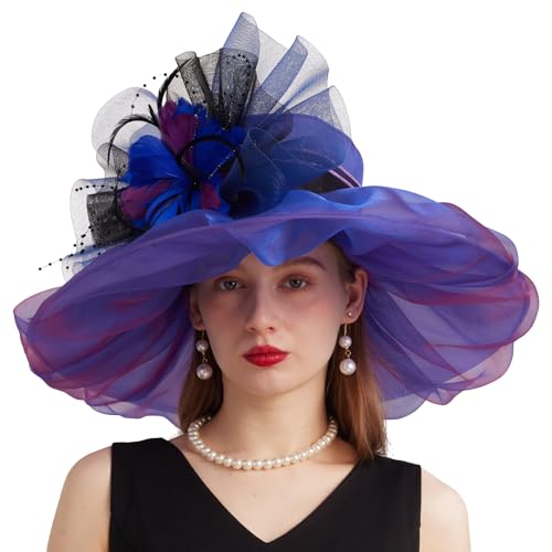 Sombrero de dama tipo Derby con organza para boda y té miniatura 1