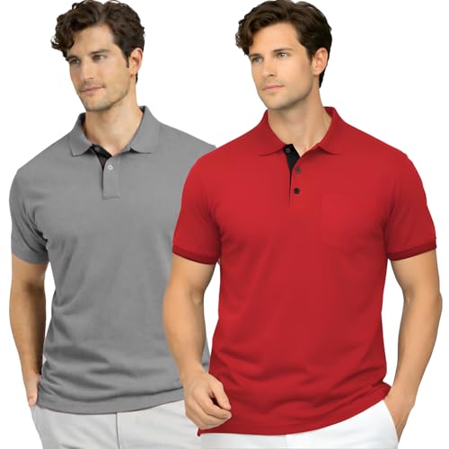 Image of Men's Premium Cotton Pique Polo T-Shirt, Classic Fit Short Sleeve Casual Summer Shirt, Soft & Breathable Fashion Polo