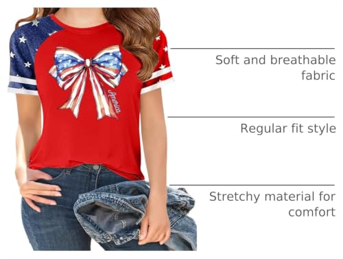 Image of CAZYCHILD Girls 4th of July USA Shirt American Flag Patriotic T-Shirt Independence Day Outfit for Kids 5-14Years