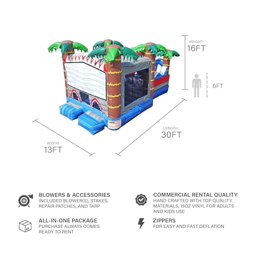 JumpOrange Bounce House Obstacle Course for Kids and Adults (with Blower), Commercial Grade, Basketball Hoop, Pop Up Obstacles, Large Inflatable, Shark Theme - Image 4