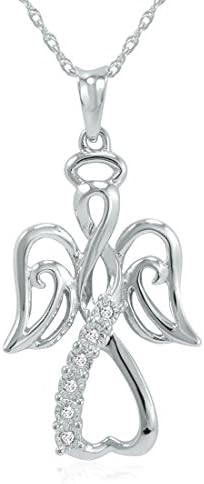 Winged Angel Open Heart Diamond Pendant Necklace in Sterling Silver on an 18 inch Sterling Silver Chain |Real Diamond Necklaces for Women