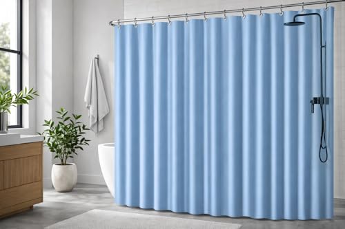Image of EHZNZIE Light Blue Shower Curtain Liner 72x72, PEVA Waterproof Bath Curtain, No Chemical Smell, 3 Weighted Magnets, Durable with Rustproof Metal Grommets