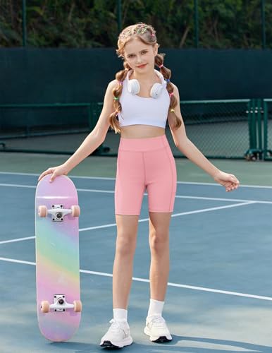 Zaclotre Shorts de bicicleta para meninas com bolsos infantil 12,7 cm, cintura alta, ioga, treino, c