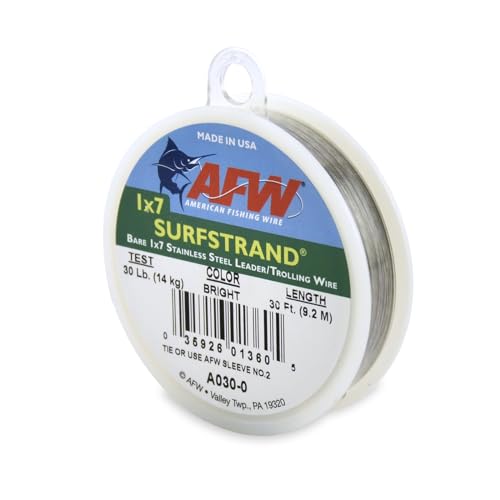 AFW Surfstrand Fishing Line - 1x7 Leader Wire, 30LB, 30FT - Bright