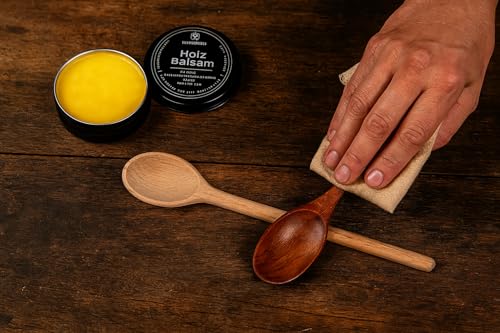 Baumhirsch Holz Balsam lebensmittelecht zertifiziert – 100% Natürliches Holzwachs farblos ohne Zusatzstoffe made in Germany - Bienenwachs & Leinöl – Möbelpolitur für Holz und Möbel (60ml, Lemongras)