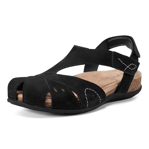Earth Origins Women’s Birdine Leather Sandal I Casual, Slip Resistant, Everyday Sandals, Black 002, 9 by Earth - Used condition - CA$54.93