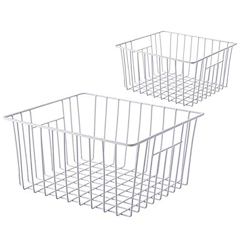 Slideep Refrigerator Freezer Wire Storage Organizer Basket Farmhouse Bins Container with Handles for Kitchen, Pantry, Cabinet, Car, Bathroom Pearl White, 2 Pack