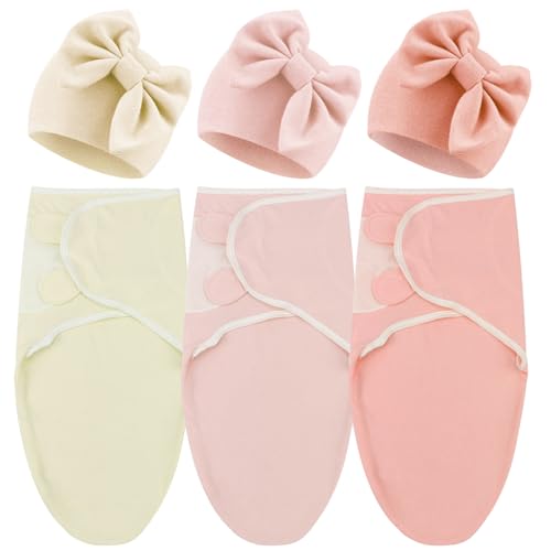 Image of DRESHOW BQUBO 3 Pack Baby Swaddle Sleep Sacks Baby Swaddling Blanket Wrap Newborn Swaddle Sack with Big Bow Hat for Boys Girls 6-12 Lbs Newborns & 0-3 Months Girls Boys