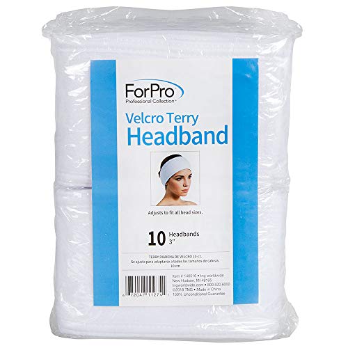 ForPro Terry Headband, Adjustable Velcro Closure Spa Headband, 3” W x 18” L, 10-Count