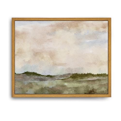 Iknostine Framed Wall Art Decor Canvas Vintage Prints Painting Abstract Landscape Neutral Watercolor Country Field Sky Nature Warm Tone Artwork for Bathroom Home Living Room (8"x10")