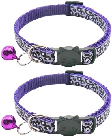Reflektierend Katzenhalsband mit Sicherheitsverschluss und Glöckchen, 2-Stück Verstellbar Halsband Katze Kitten, 19-32cm (Lila)