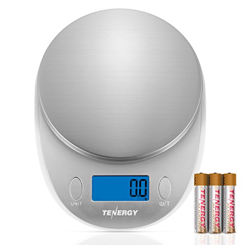Tenergy High Precision Digital Kitchen Scale, Stainless Steel Food Scale with Backlit LCD Display and Tare Function, Perfect Scale for Baking/Weight-Loss/Cooking, 11lb 5kg, Batteries Included