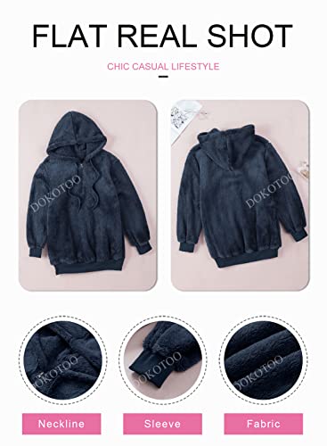 Dokotoo Womens Plus Size Hoodies Cozy Soft Warm Winter Casual Solid Fuzzy Sweatshirt Sherpa Pullovers Outerwear Fashion Hooded With Pockets Blue X-Large #TOP3