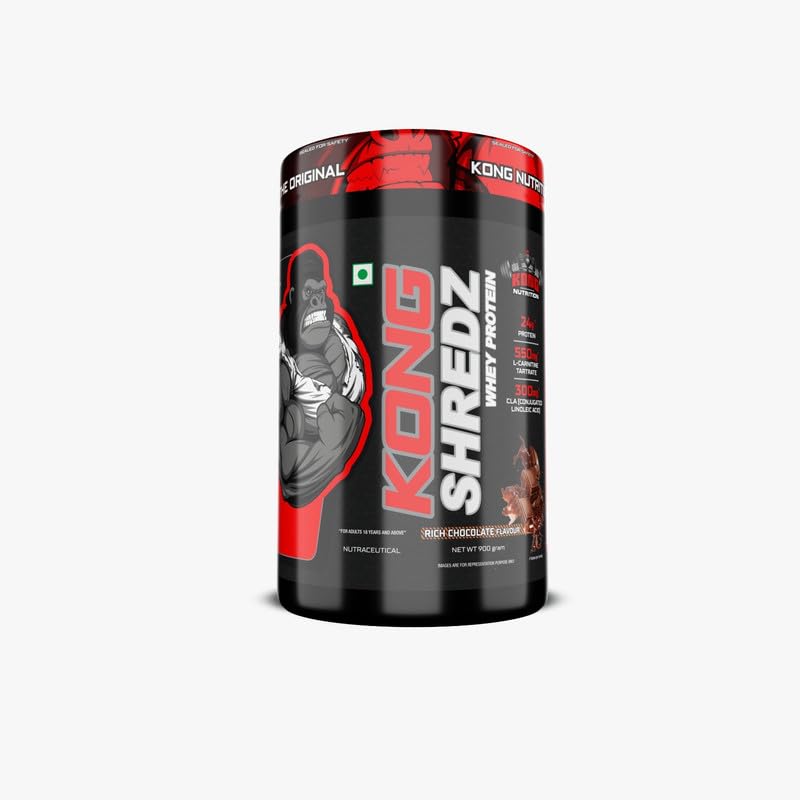 KONG SHREDZ Whey Protein Powder | Gym Workout Supplement | Drink Mix | Whey Protein, CLA, L Carnitine Tartrate | Fitness Nutrition Powder -(2LBS, BELGIAN CHOCOLATE)-image-5