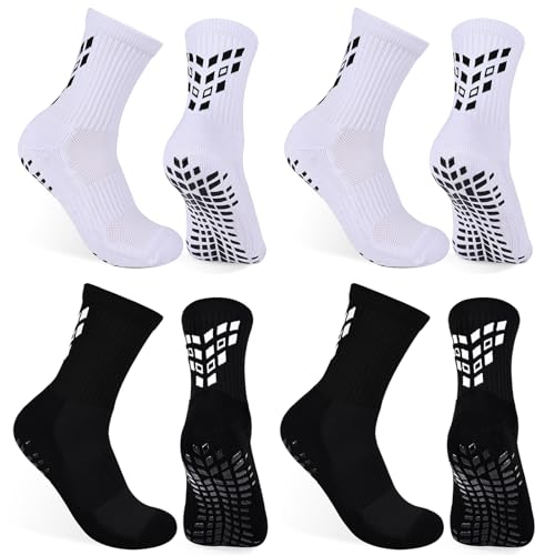4-Pairs Grip Soccer Socks Men Women Non-slip Sports Socks Cushioned Football Yoga Pilates Basketball Rugby Hiking