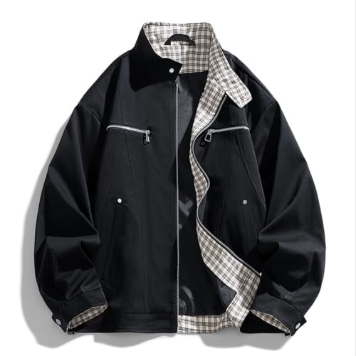 TERGHTP Mens Bomber Jacket Stand Collar Plaid Contrast Casual Jacket - image 5