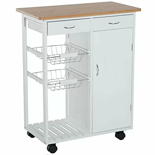 Carro de cocina de madera blanca con puerta inferior y ruedas estables 2