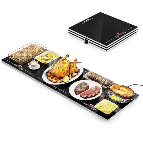 FEPPO Warming Trays for Buffets Party, Extra-Long 47"x15" 3-in-1 Modular Food Warmer with Independent Temp & Timer Control, Glass Food Warming Mat, Id
