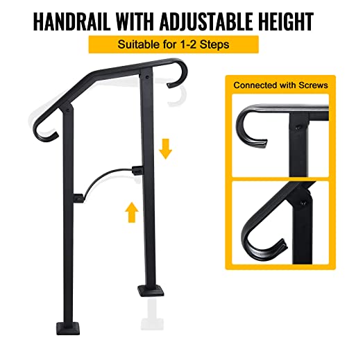 Outdoor Stair Rail Real Iron Metal, Hand Railing Fits 1 Or 2 Steps Flexible Transitional Handrail W/Installation Kit Hand Rails For Concrete Or Wooden Steps Or Stairs (2 Steps, 1) #TOP4