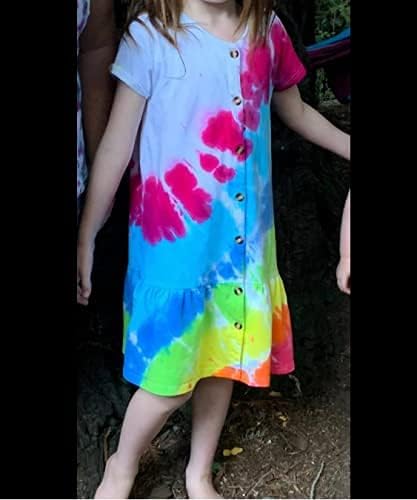 Arshiner Girls Short Sleeve Button Down Dress Solid Color Casual Ruffled Sundress Kids T-Shirt Dresses