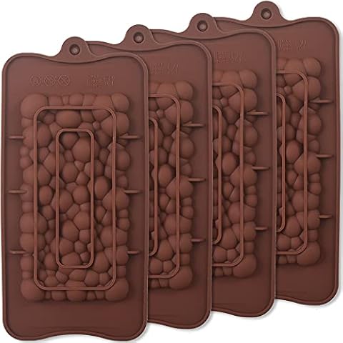 ionEgg Bubbles Break Apart Silicone Chocolate Bar Moulds, Homemade Protein and Energy Bar Moulds, 4 Packs Cover