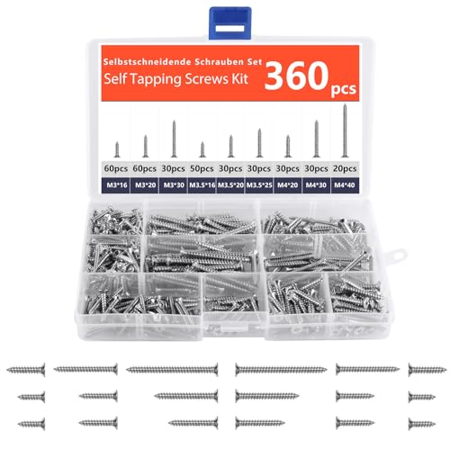 360 PCS Wood Screws - High-Performance Self-Tapping Assortment for DIY Projects Furniture Assembly and Repairs Versatile Wood Screws for All Your Needs
