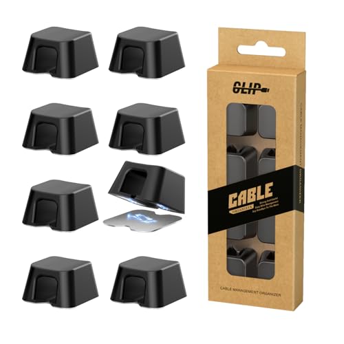 Maveek Magnetic Cable Clips, 8 Pcs Magnetic Cable Management Holder Clips Wire Organiser, Magnetic Cable Tidy Clips with Self-Adhesive Metal Plate for Desktop, Nightstand, Car, Office (Black)