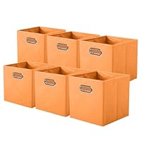 powerking Fabric Storage Box Bins, 6 Pack Foldable Cloth Storage Cube Organizer Drawer with Metal Handle For Closet And Toys Storage,Orange