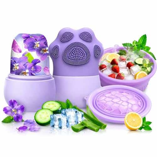 Image of Silicone Collapsible Face Ice Bowl with ice Roller Massager Combo for Cold Plunge Therapy, Pore Tightening & Acne Relief Reusable Portable Spa Tool for Home & Travel Pack 2 (Rose + ice Roller)