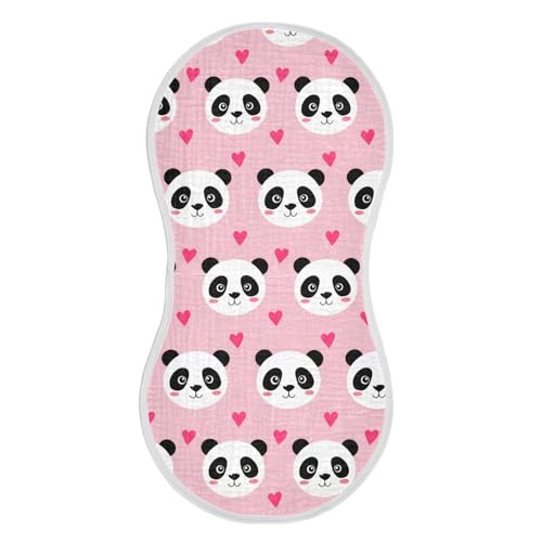 MCHIVER Cartoon Panda Heart Lightpink Baby Burp Cloths Cotton Washcloths Super Soft Absorbent Burping Rags for Baby Girls Boy Burpy Cloth Bib 2 Pack