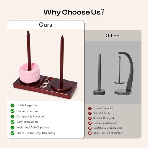 Image of Caydo Yarn Holder for Crocheting and Knitting, Wooden Yarn Spinner Stand with 2 Spindles, Upgraded Rotating Crochet Holder with Anti-Slip Pads, Crochet Accessories Birthday Gift for Knitting Lovers