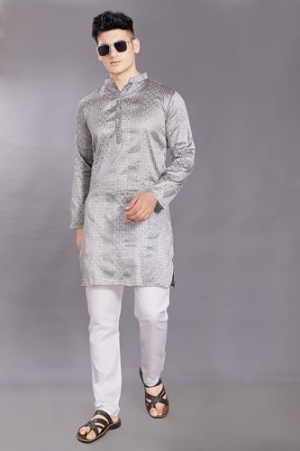 Image of DIVISIVE Men's Jequard Embroidered Art Silk Slim Fit Only Kurta