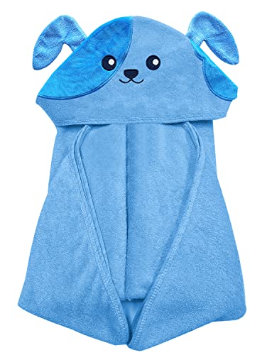 Image of YOYOO Baby Bath Towel – Viscose Derived from Bamboo, Baby Hooded Towels - Newborn Essential Cute Blue Dog-Perfect Baby Registry Gifts for Boy Girl