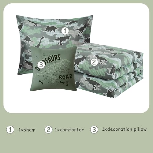 Twin Comforter Set for Boys-3 Pieces Glow in The Dark Dinosaur Twin XL Bedding Set with 1 Comforter, 1 Decor Pillow, 1 Pillow Sham