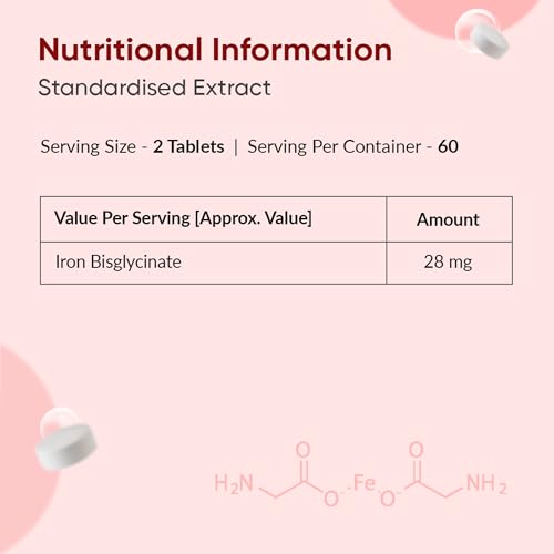 Ambrosial Iron Bisglycinate 28mg High Strength Tablets | High Absorption Iron Supplement for Tiredness and Fatigue for Women and Men | Pack of 1-120 Veg Tablets