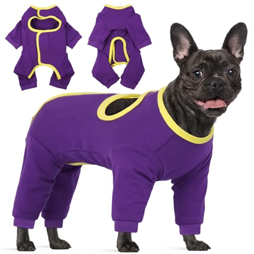 Image of IECOii Dog Recovery Suit,Surgical Suit for Dogs Postoperative Shirt,Breathable Long Sleeve Onesie for Surgery Recovery,Puppy Suit to Prevent Licking Cone Collar Alternative After Surgery,Purple,Small