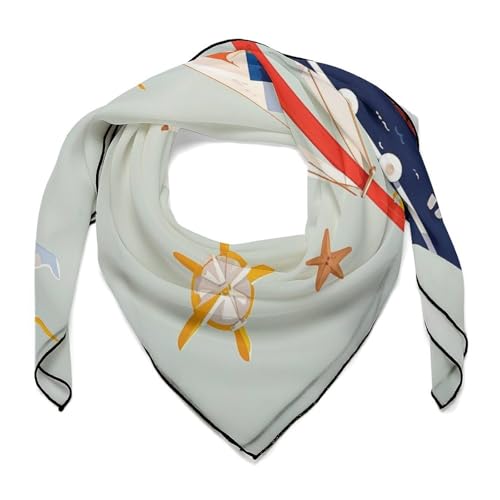 Square Scarf Cartoon Sailing Boat Neck Scarf for Women 27 X 27 Inch Neckerchief Headscarf Hair Scarf Silk Scarves for Hair Wrapping Sleeping