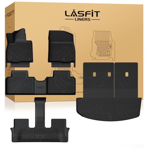 LASFIT Floor Mats & Backrest Mats & Cargo Mat for Hyundai Palisade 7/8 Seats 2026 (Only Fit Gas), All Weather TPE Custom Fit Floor Liners for Palisade Full Set Car Mats Accessoires, Black