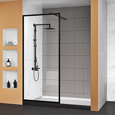 DELAVIN 34" W x 72" H Framed Shower Glass Panel, Shower Screen, Glass Shower Wall, 5/16" (8mm) SGCC Tempered Glass Shower Panel with Explosion-Proof Film, Fixed Shower Door, Matte Black