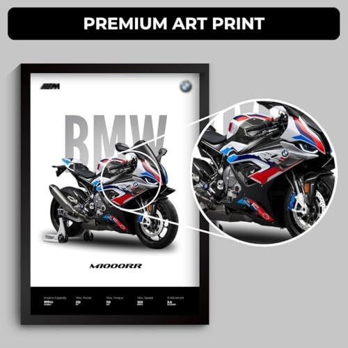 Image of BMW M1000RR Poster | Superbike BMW Framed Poster | Framed Matt Superbike | Bike Posters A3 Size (31 x 23 cm) | Motorrad Bikes Posters for Wall, Home, Bedroom, Living room decoration (F 021)