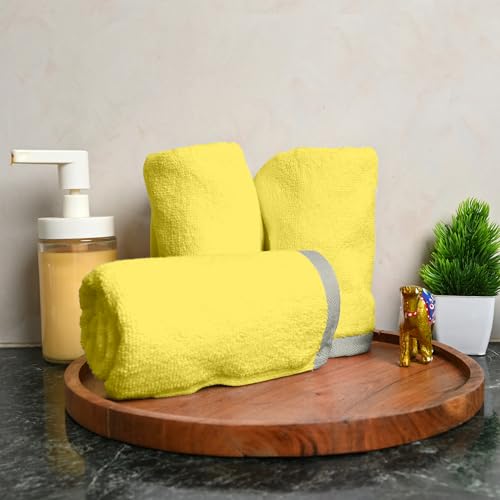 Image of Divine Casa 500 GSM Cotton Hand Towel Set of 4 (60 x 40 cm) | Yellow Hand Towels | Soft Absorbent Quick Dry Bathroom Towels