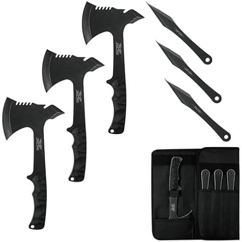 JXE JXO Throwing Axes and Spike 3Pack Set, Full Tang Throwing Tomahawk, No Spin Throwing Spike Cover
