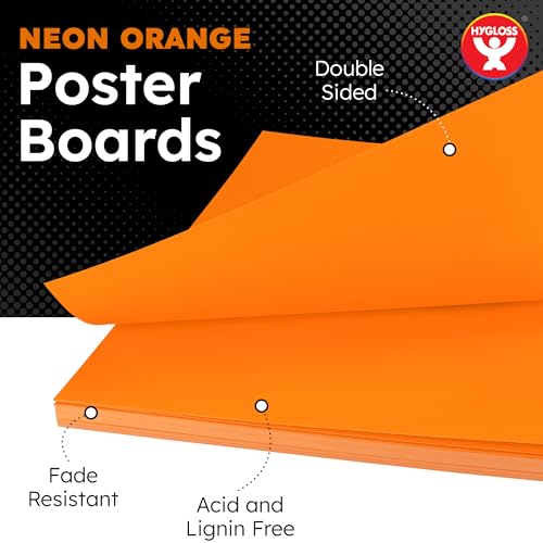 Image of Hygloss Medium Poster Board 22x28 - 25 Neon Orange Single Color Bulk Pack - 10 Pt. Thickness Colored Poster Board Paper for Projects, Signs, Displays - Posterboard Multipack 22 inch x 28 inch