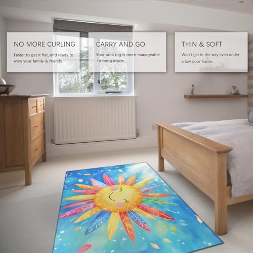 Tapis rétro jaune hippie lavable et grand format de salon