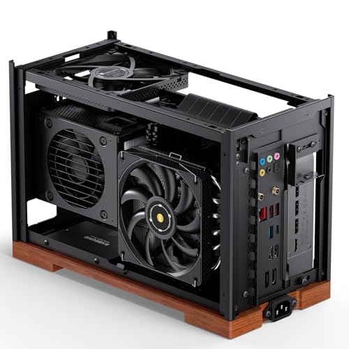 Image of JONSBO T9 Mini ITX PC Case,SFF Tool-Free Mesh Desktop Case,A4 Structure,Black Walnut Solid Wood Base,3 Levels Adjustable for MB,4mm AL,SP SFX100mm /GPU202mm-310mm, with a PCI-E 5.0 Cable,Black