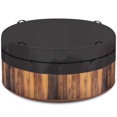 YMPPMKN Runde Whirlpool Abdeckung Freien Schwerlast 600D Oxford Gewebe mit Schnallen und Kordelzug, Wasserdicht, Winddicht, UV-Beständiges Aufblasbar Staubabdeckung Swimmingpool (220 * 109CM,Schwarz)