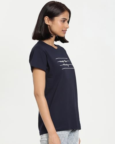 Image of Bewakoof Women's Cotton Printed Not Ordinary Boyfriend Half Sleeve | Round Neck | Regular Fit T-Shirt /Tee Blue 01, S