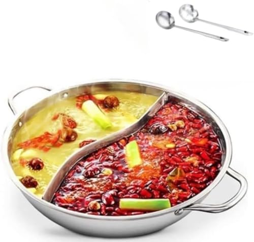 Conutoo 両手鍋 仕切りしゃぶしゃぶ鍋 中華火鍋 二食鍋 鴛鴦鍋 ih/直火両方対応 おしどり鍋 ステンレス 調理器具 (36cm)