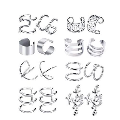 U-K 8 pares de brazaletes de acero inoxidable, tono plateado, para las mujeres, no piercing Helix Cartilage Clip de oreja Falso Cartilage Pendiente Durable Processed