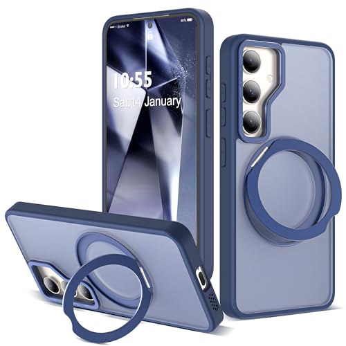 Image of Compatible with Samsung Galaxy S24 Plus Case with 360Rotatable Magnetic Ring Stand Compatible with Mag-Safe Military Protection Matte Translucent Phone Case for Galaxy S24+,Blue